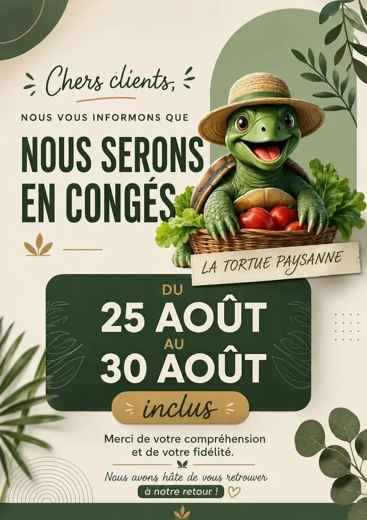 Petites pause exceptionnelle 

Chers clients,

Nous vous informons que les stands dans Les halles de Ganges  de La tortue paysanne  ainsi que la Fromagerie Clara  seront exceptionnellement fermé du mardi 25 août au dimanche 30 août inclus

On se retrouve dès le mardi 1er septembre**, avec grand plaisir ! 🥰

Merci pour votre compréhension et votre fidélité ❤️